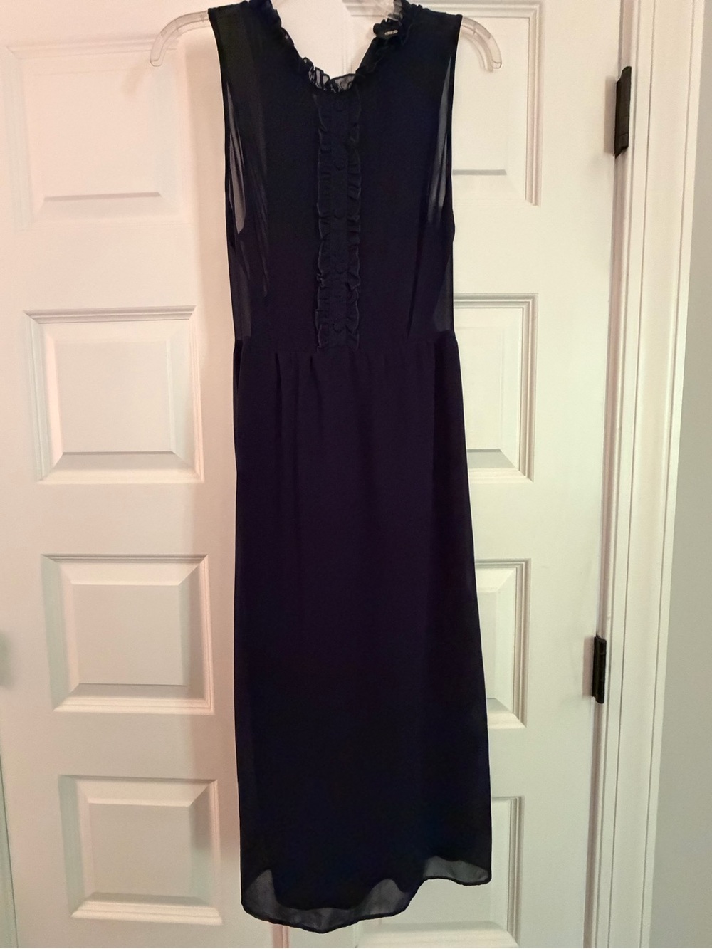 ASOS navy Sheer Maxi Dress with Ruffle Button Placket